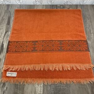 Vintage MCM Towel Cannon Monticello Floral Fringe Orange Towel 70s Made In USA